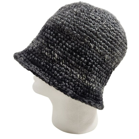Bucket Hat handknit shades of charcoal grey black with brim - Picture 1 of 8